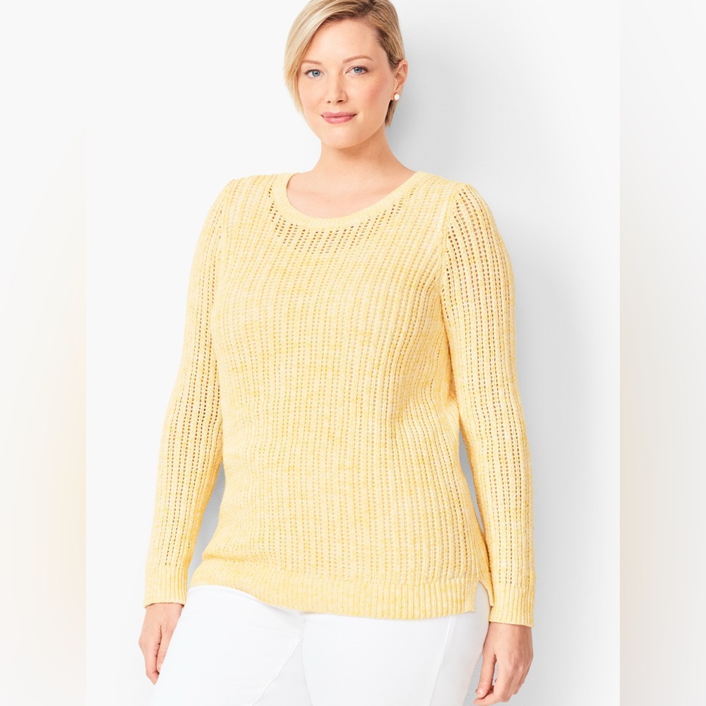 Talbots Women’s Yellow Open-Stitch 100% Cotton Sweater Size XL